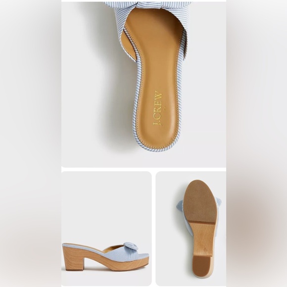 J. CREW SANDALS PRINTED BOW-HEEL MULES WOMEN’S  PLATFORM WOOD BLUE COLOR SIZE 9 - Picture 7 of 7